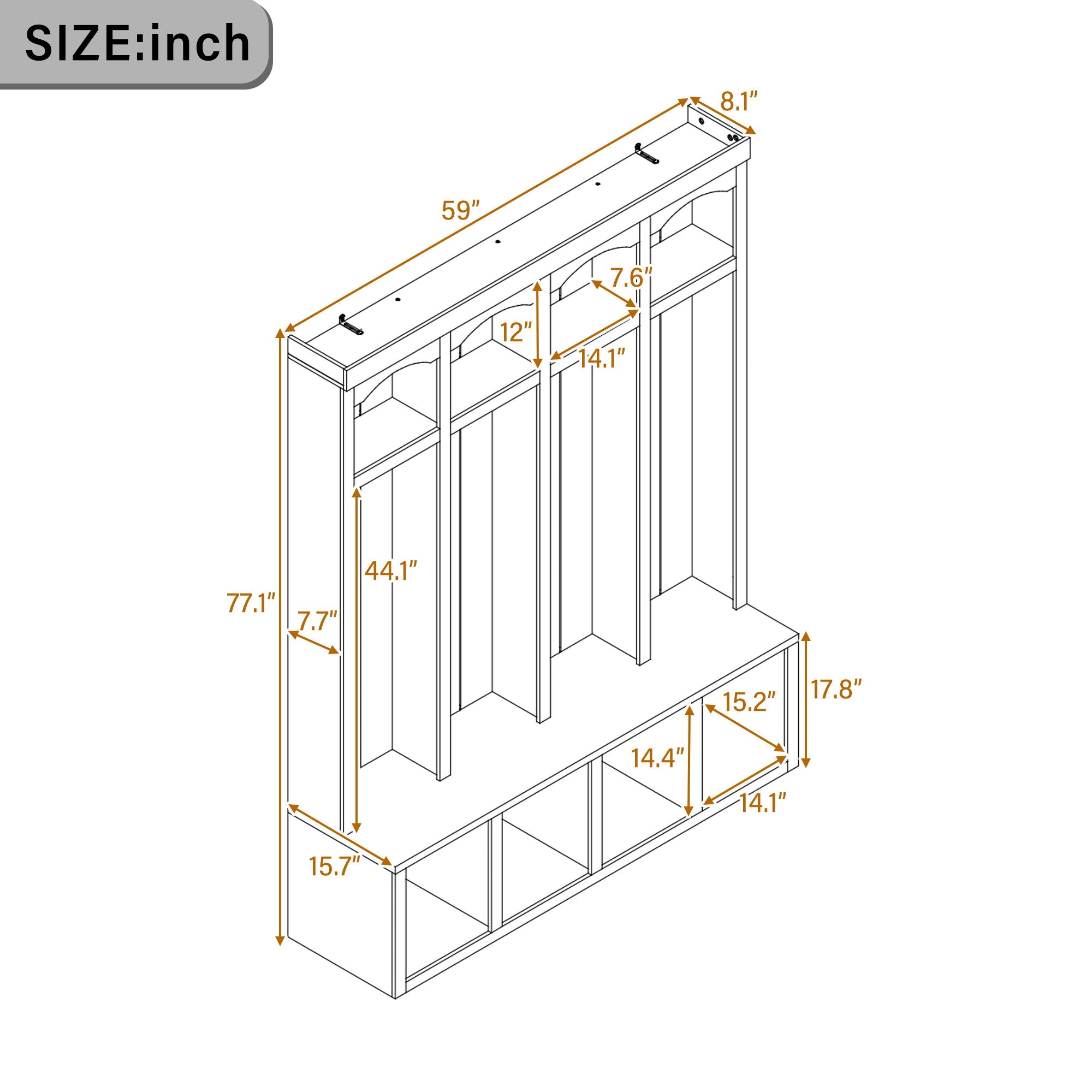 Entryway Hall Tree With Bench, 4 Hooks & Open Storage Space by Unique Piece Furniture