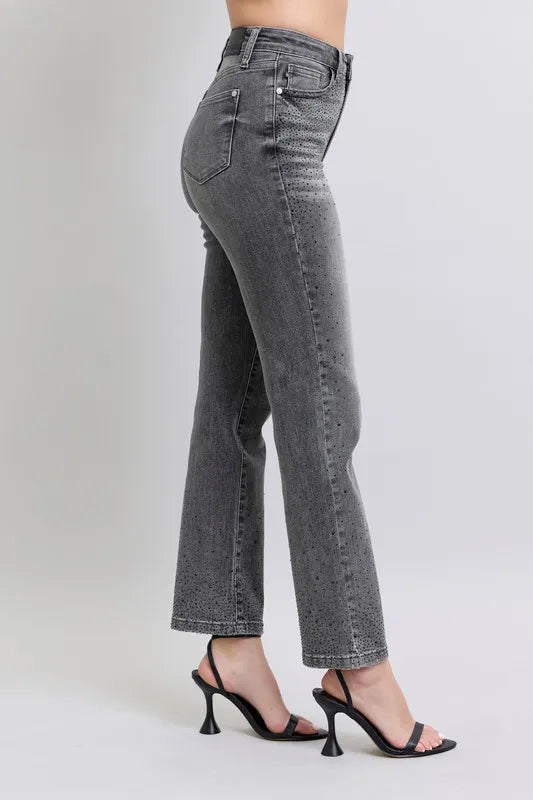 Judy Blue Full Size High Waist Rhinestone Straight Jeans Plus Size by Wild and Free Boutique