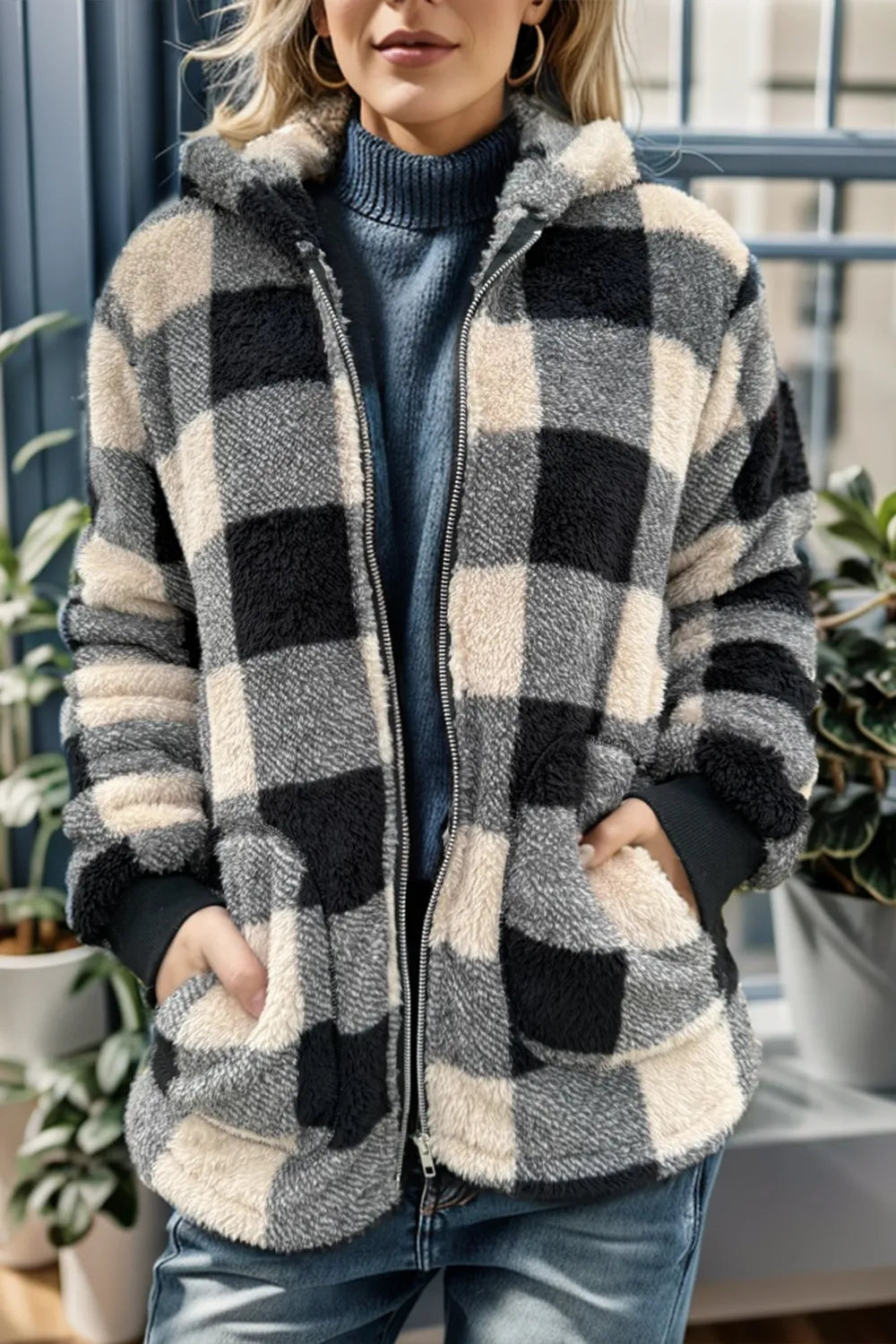 Double Take Full Size Plaid Long Sleeve Hooded Coat by Wild and Free Boutique