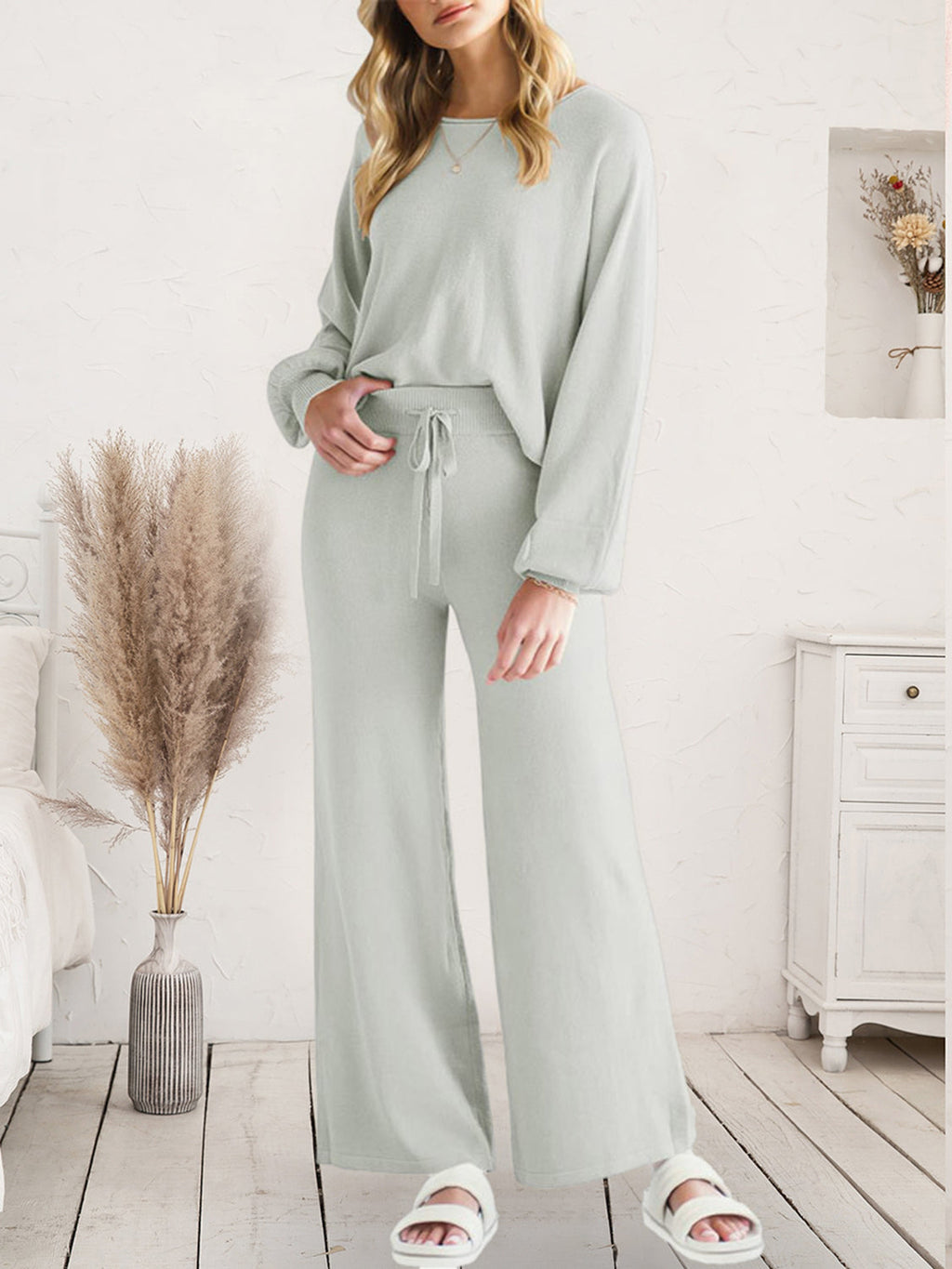 Long Sleeve Lounge Top and Drawstring Pants Set by Wild and Free Boutique