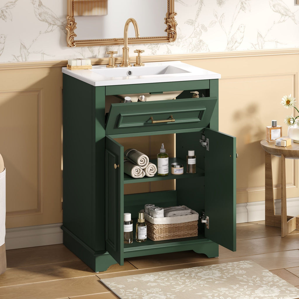 Bathroom Vanity With Integrated Sink, 2 Door Cabinet With Tip Out Drawer, Rectangular Design by Unique Piece Furniture