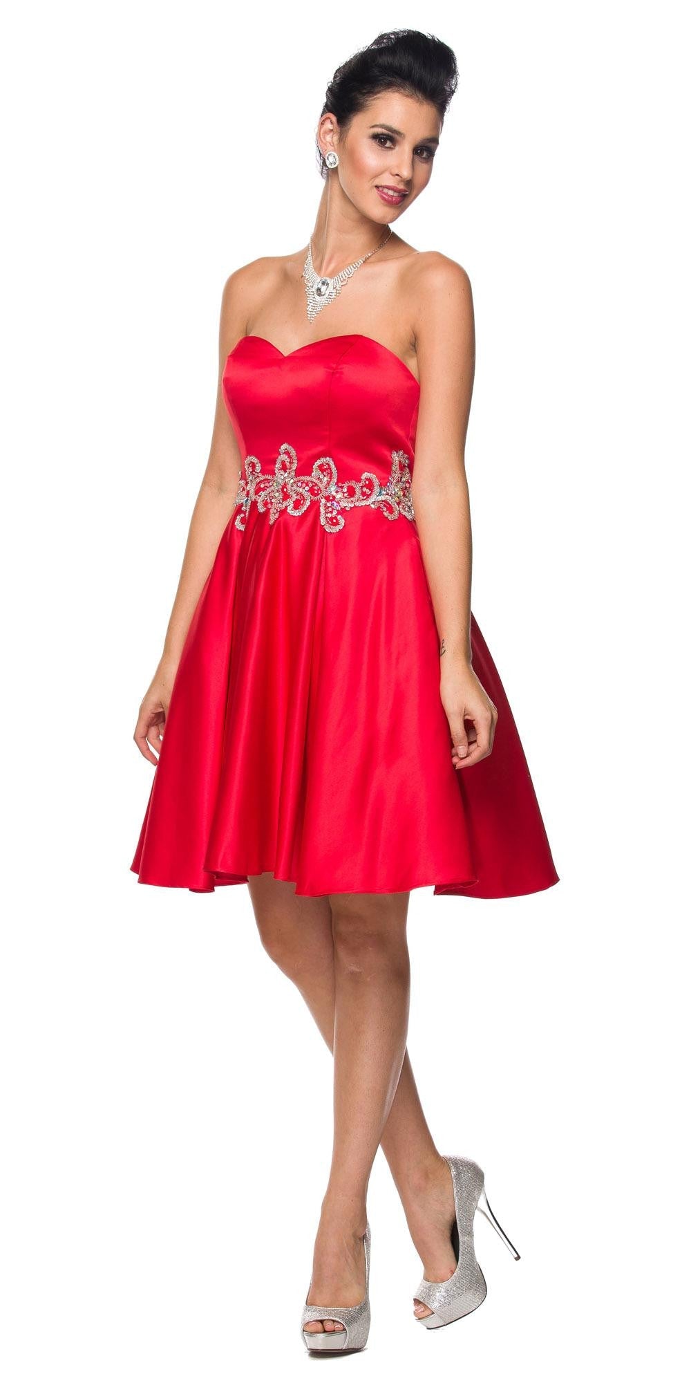 Juliet 769 Embellished Waist Short Dress Strapless by DiscountDressShop
