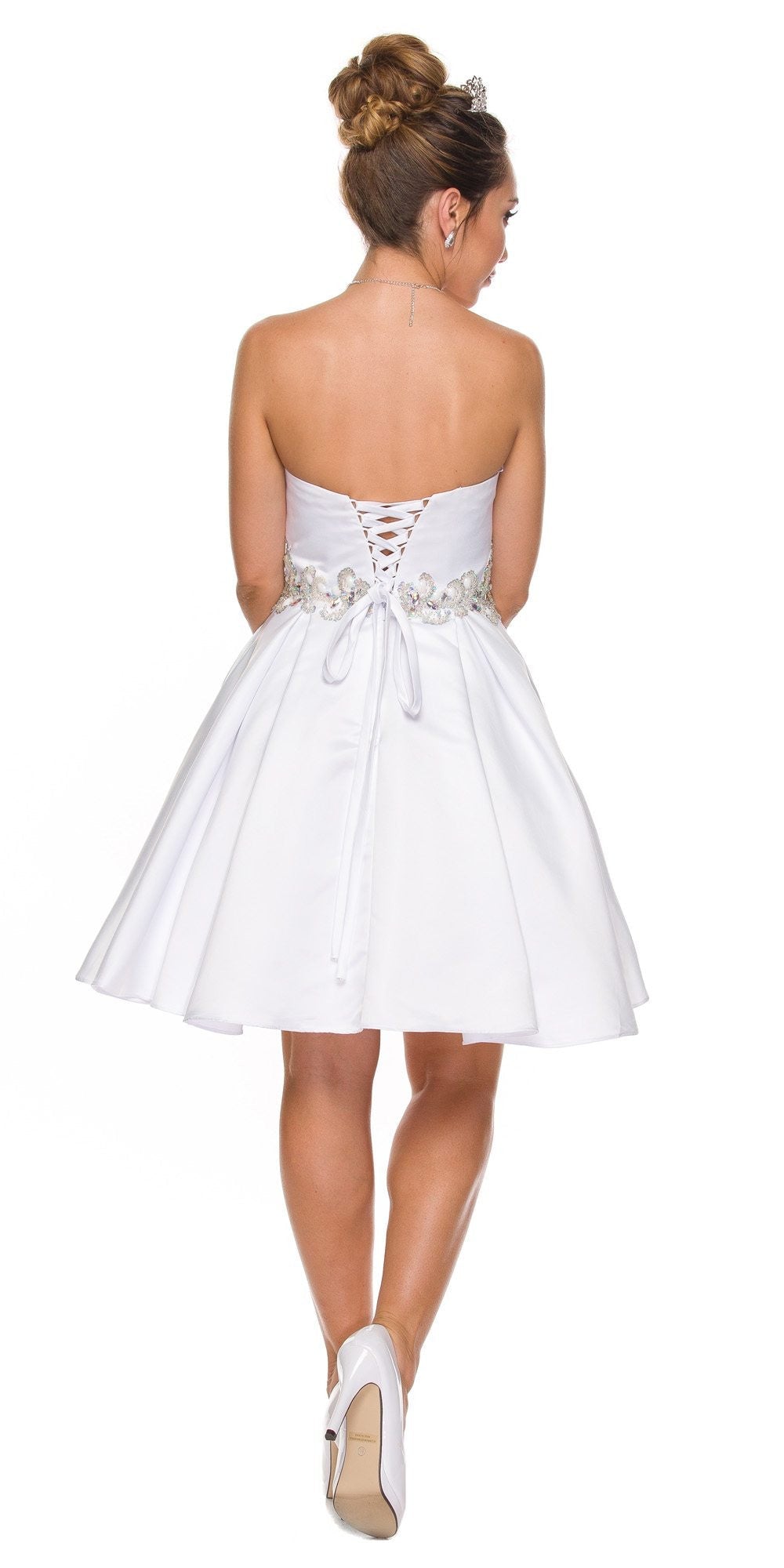 Juliet 769 Embellished Waist Short Dress Strapless by DiscountDressShop