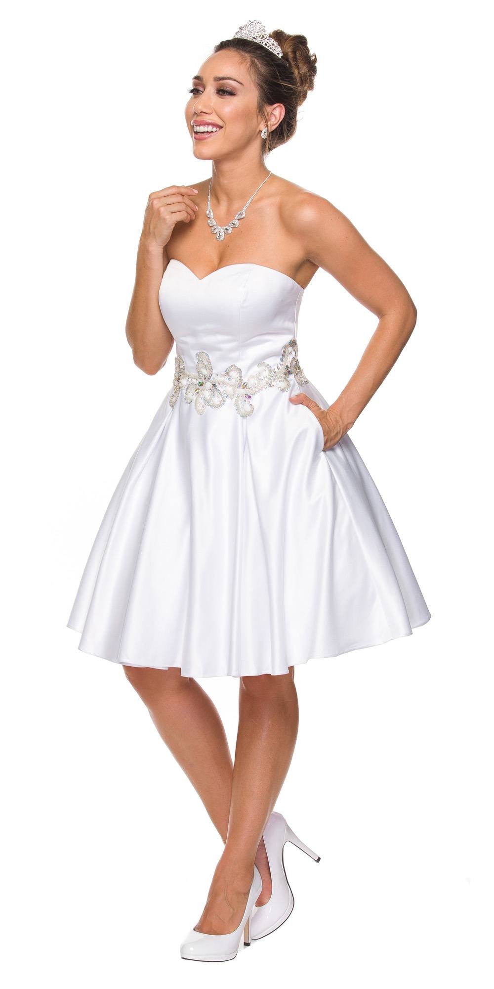 Juliet 769 Embellished Waist Short Dress Strapless by DiscountDressShop