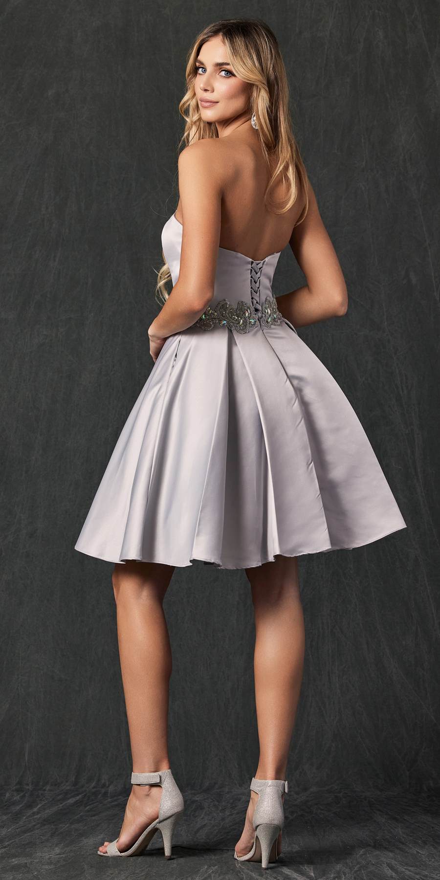Juliet 769 Embellished Waist Short Dress Strapless by DiscountDressShop
