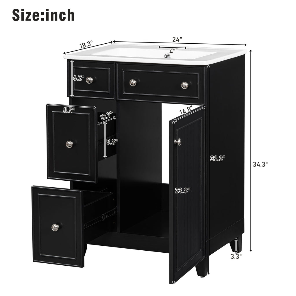 Transitional Style Bathroom Vanity Cabinet With Ceramic Sink by Unique Piece Furniture