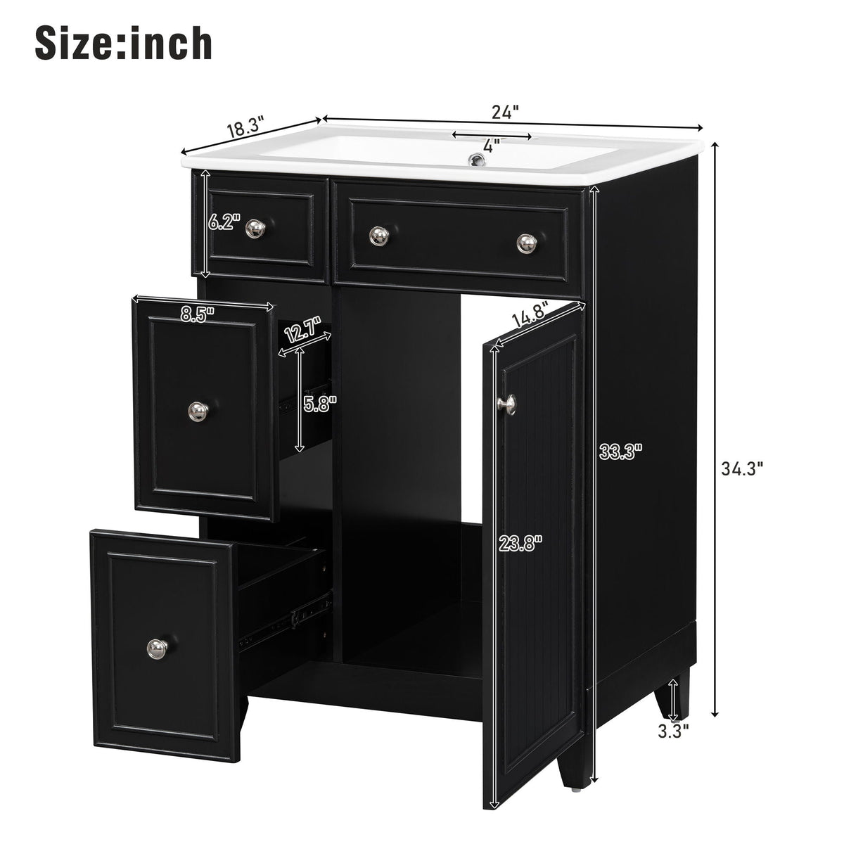 Transitional Style Bathroom Vanity Cabinet With Ceramic Sink by Unique Piece Furniture