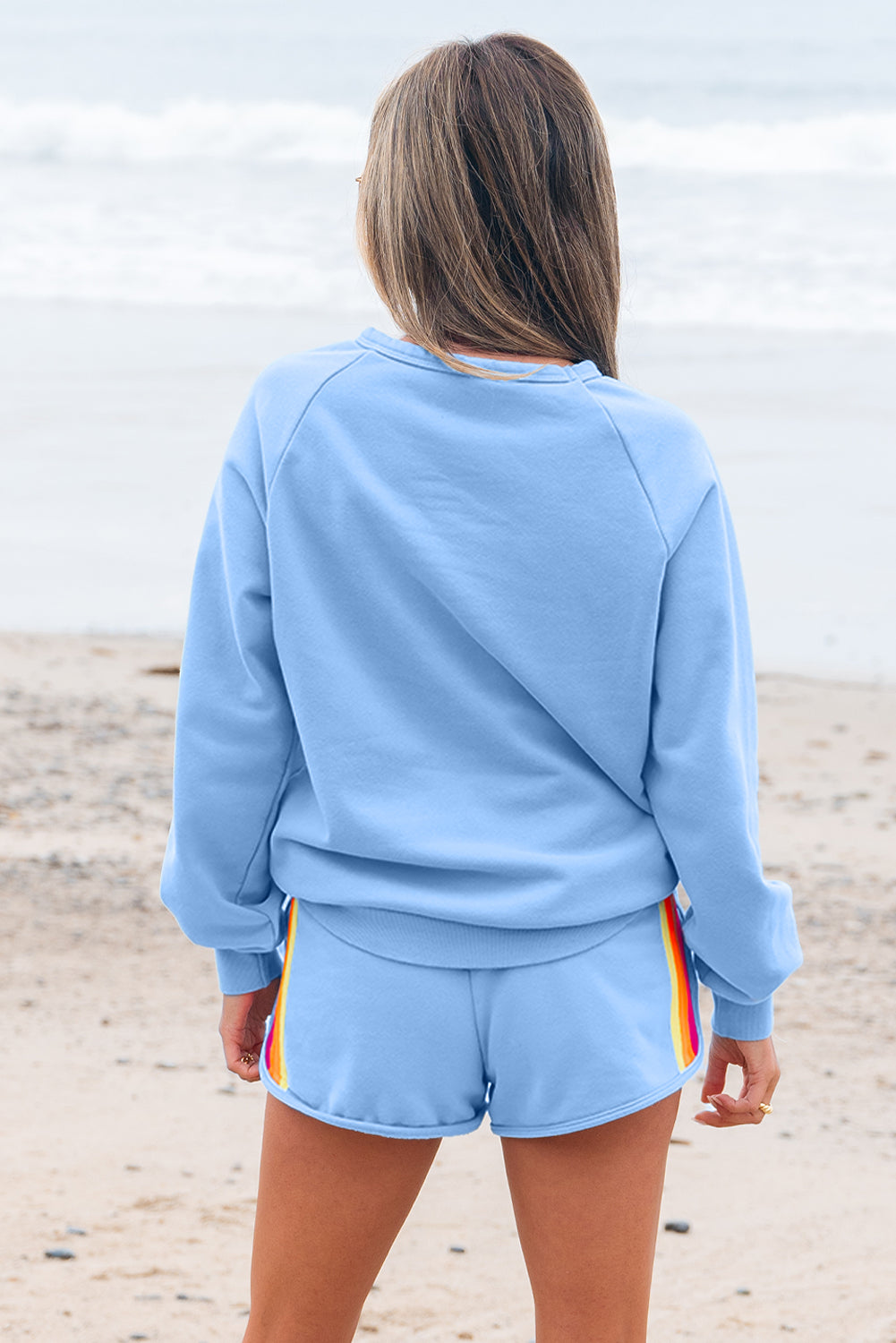 Apricot Striped Accent Pullover and Shorts Two Piece Casual Set by Dear-Lover Dropshipping