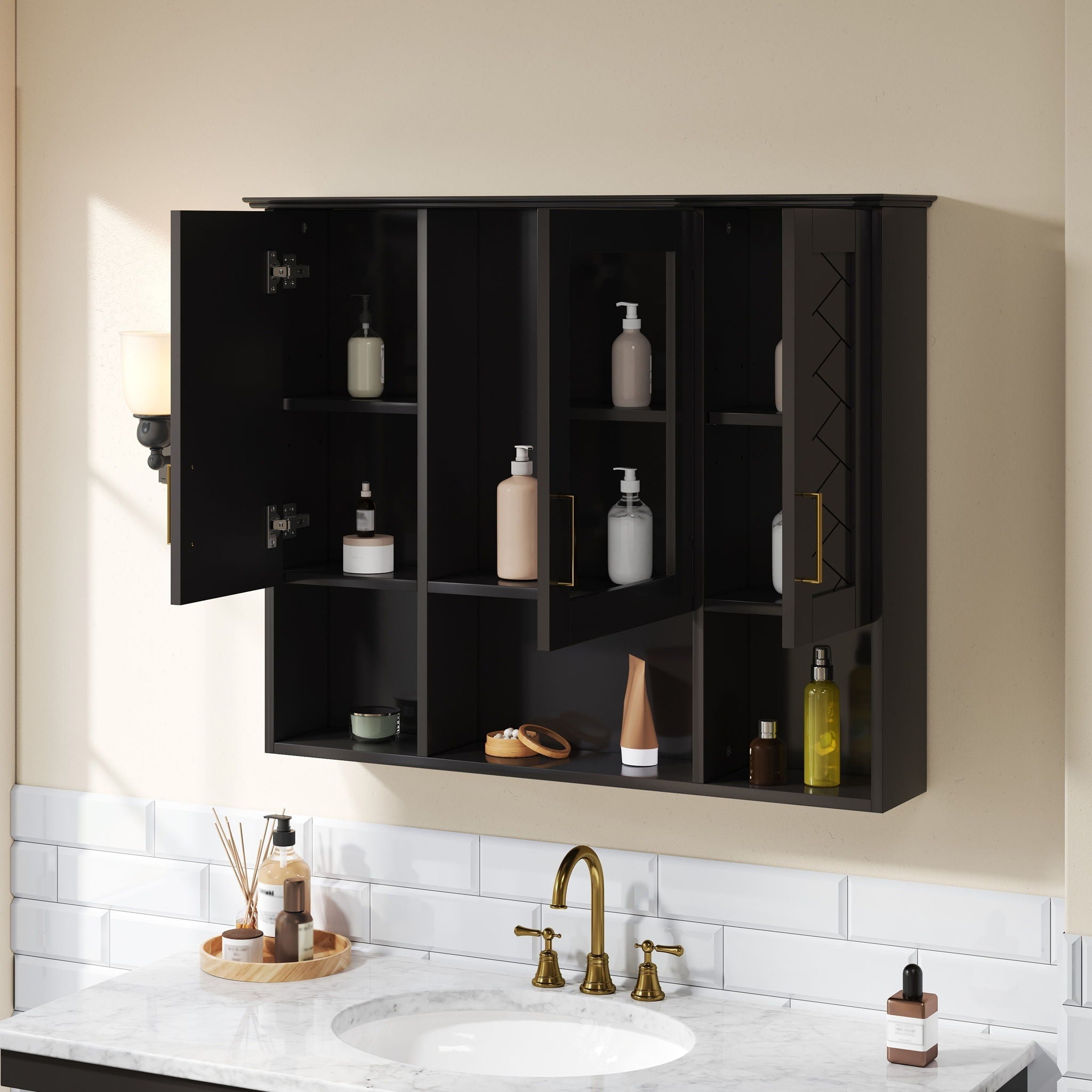 Modern Wall Mounted Medicine Cabinet With Adjustable Shelves, Soft Close Doors, High Define Mirror by Unique Piece Furniture