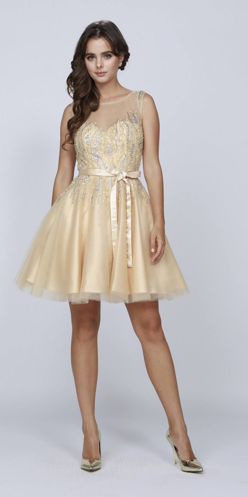 CLEARANCE - Juliet 776 Sequins Embellished Bodice Illusion Short Dress (Size M) by DiscountDressShop