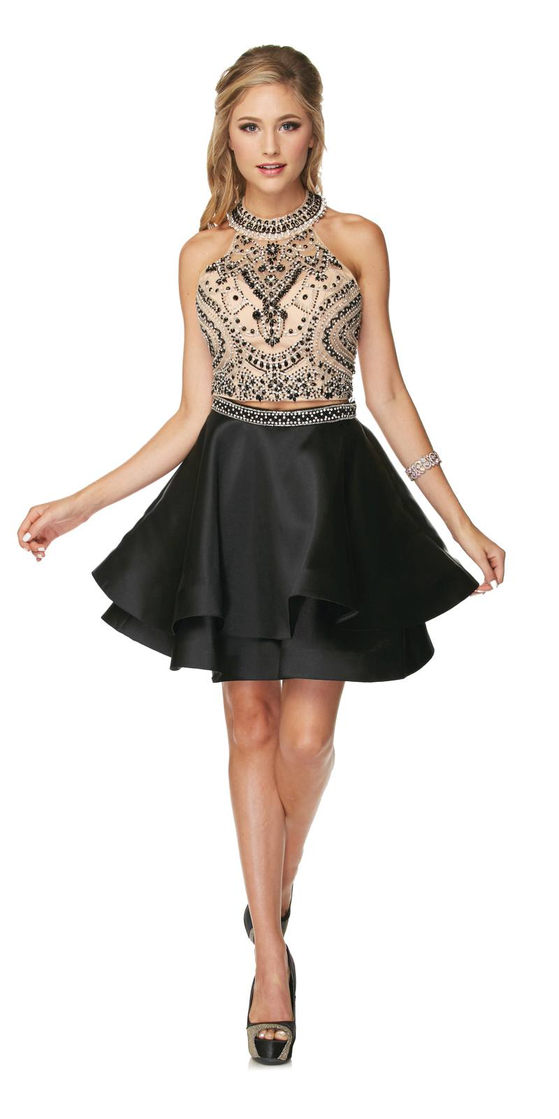 Juliet 777 Two-Piece Short Dress Halter Embellished Bodice by DiscountDressShop