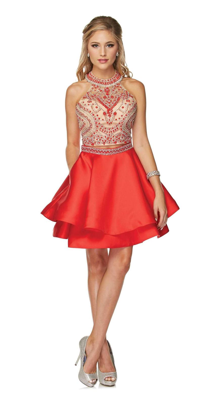 Juliet 777 Two-Piece Short Dress Halter Embellished Bodice by DiscountDressShop