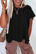 Black Solid Color Sweater Tee with Side Slits by Wild and Free Boutique