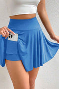 Blue A-line Draped High Waist Pocketed Lined Skort by Wild and Free Boutique