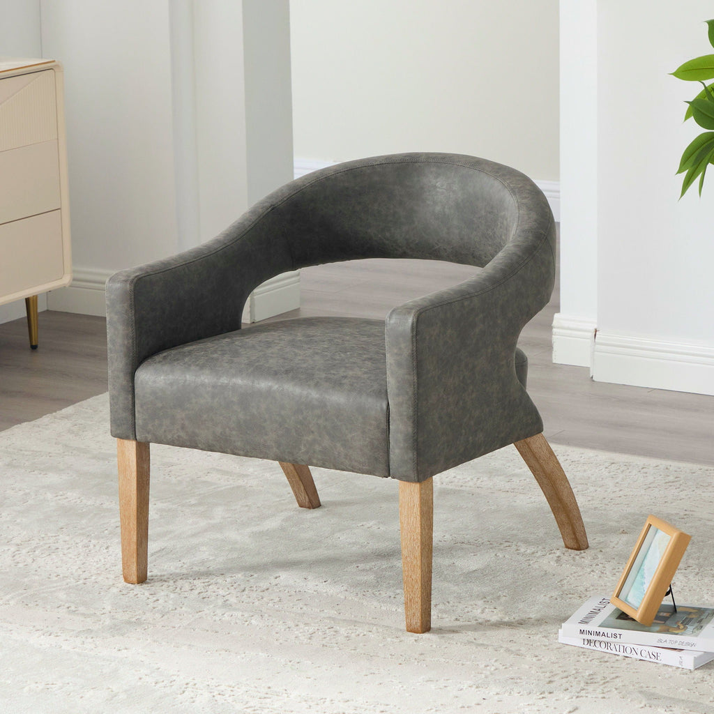 Upholstered Open Back Armchair With Weathered Rubberwood Legs by Unique Piece Furniture