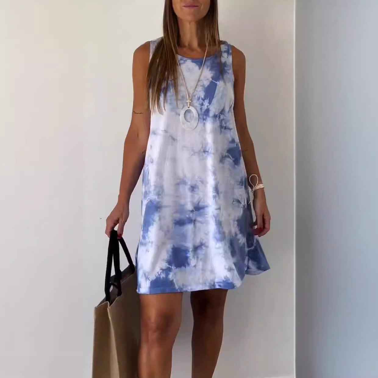 Women's Elegant Tie-dye Print Sleeveless Loose Dress by Wild and Free Boutique