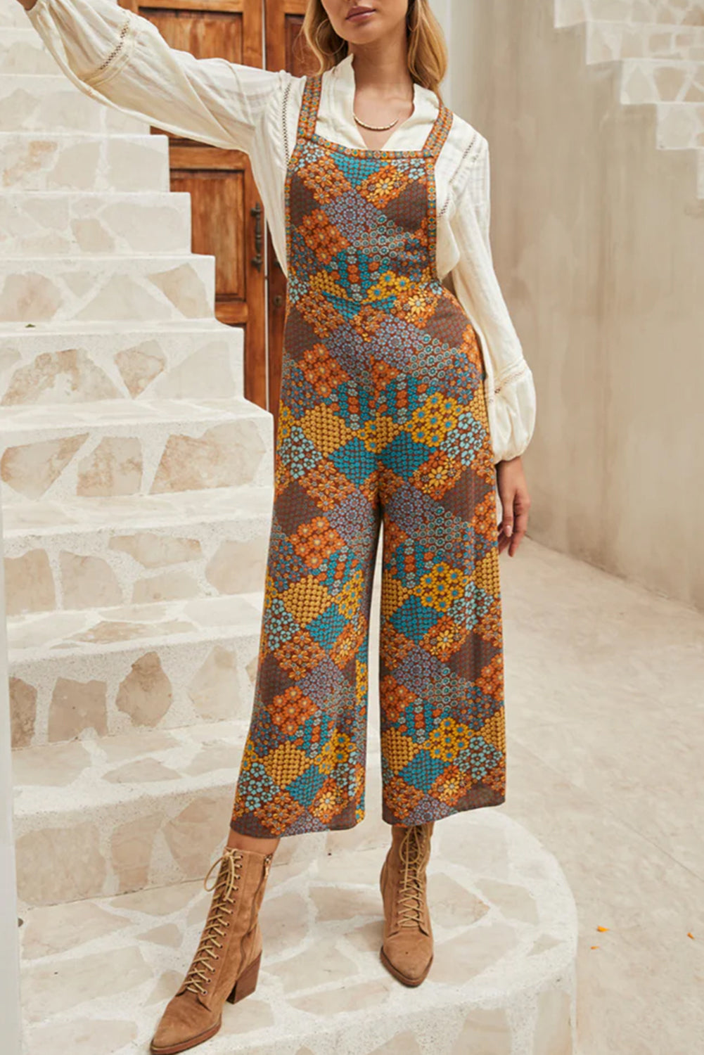 Multicolour Boho Floral Print Crossed Straps Ankle-length Jumpsuit by Dear-Lover Dropshipping