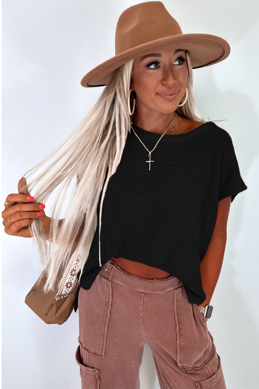 Black Solid Color Sweater Tee with Side Slits by Wild and Free Boutique