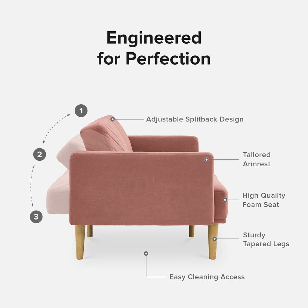 Chloe Futon Sofa Bed With Adjustable Back And Tapered Legs by ShipItFurniture