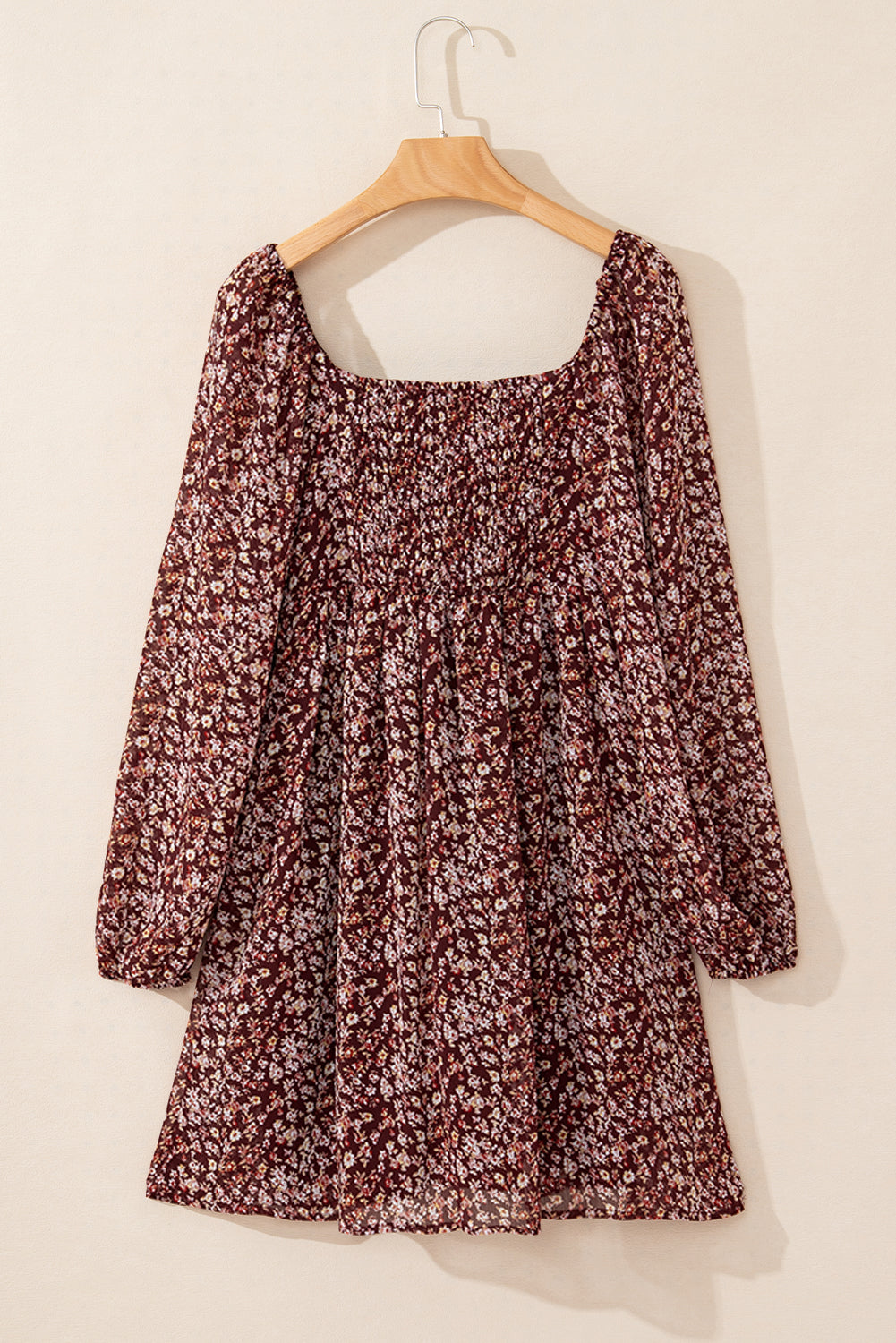 Red Floral Print Sweetheart Neck Shirred Back Mini Dress by Dear-Lover Dropshipping