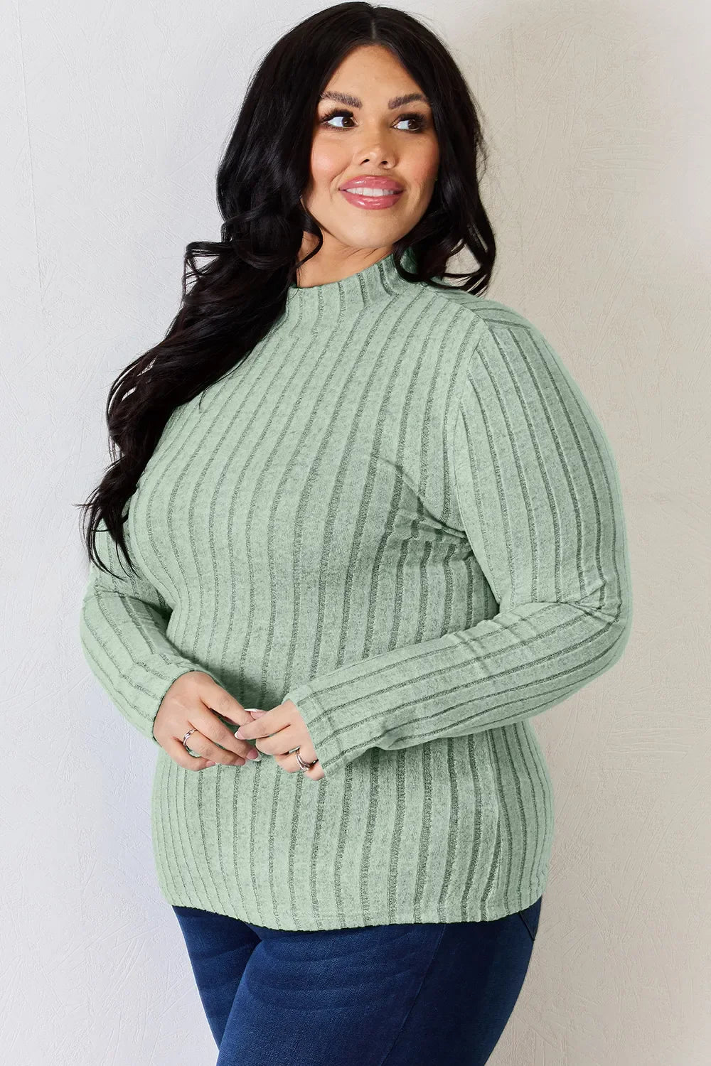 Basic Bae Full Size Ribbed Mock Neck Long Sleeve T-Shirt by Wild and Free Boutique