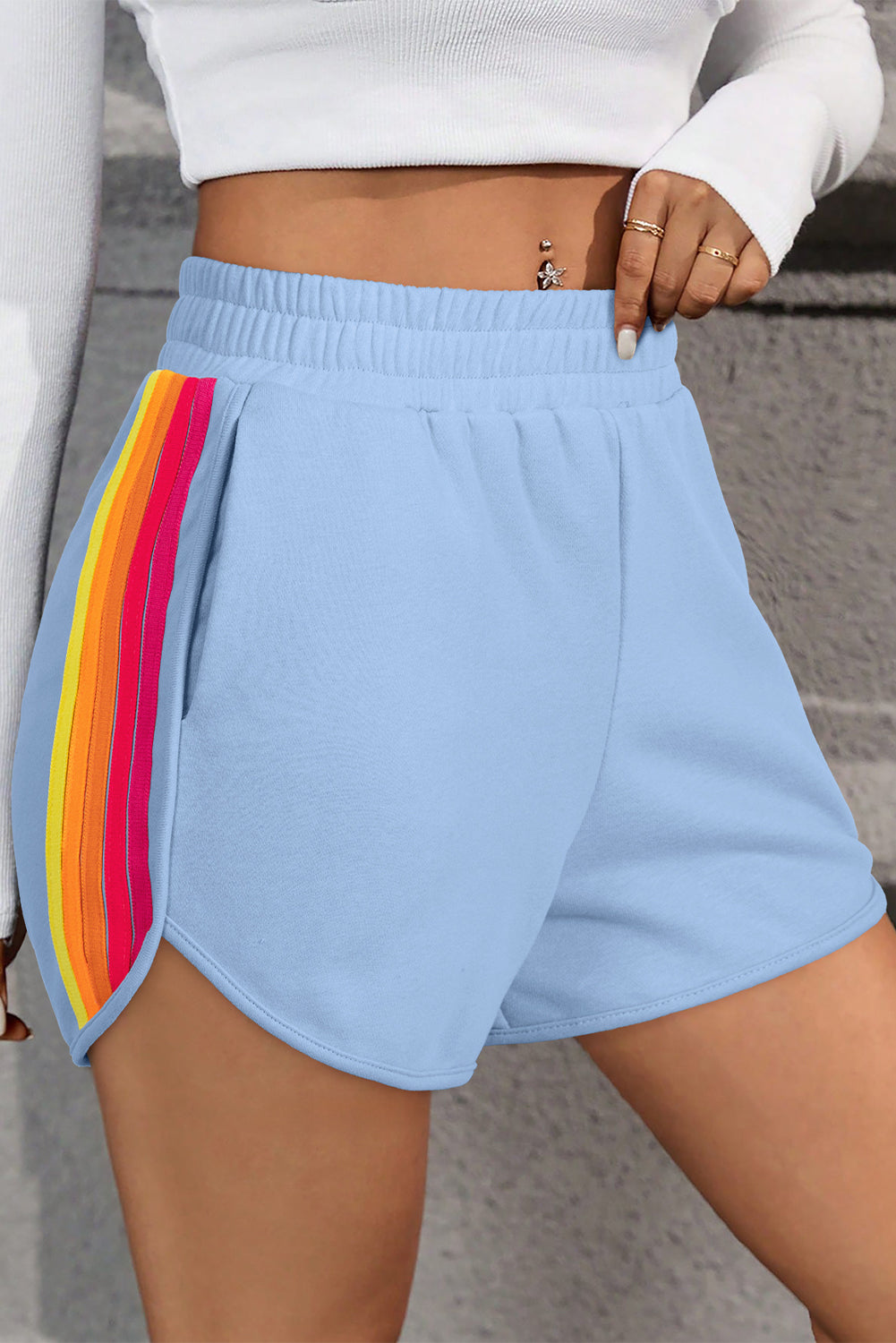 Bonbon Color Block Stripes Elastic High Waist Active Shorts by Dear-Lover Dropshipping