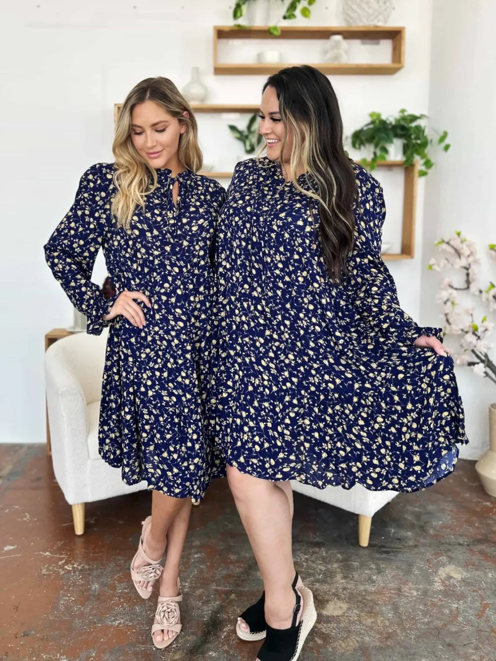Double Take Full Size Printed Ruffle Hem Long Sleeve Tiered Dress by Wild and Free Boutique