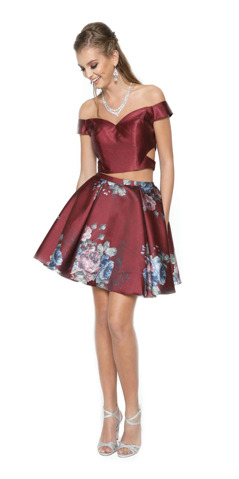 Juliet 798 Print Skirt Two-Piece Homecoming Dress Off-Shoulder by DiscountDressShop