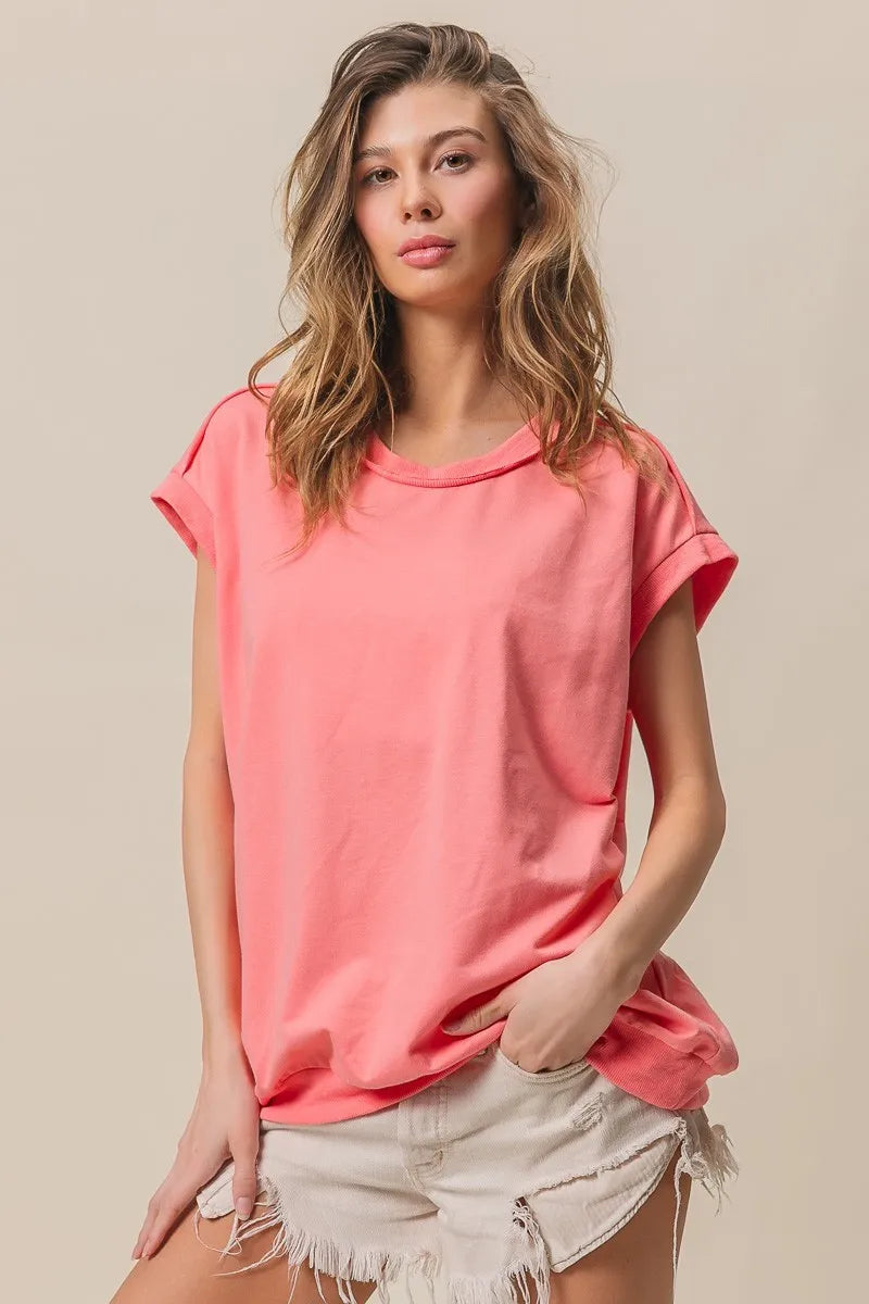 BiBi French Terry Drop Shoulder Basic Top by Simply Love