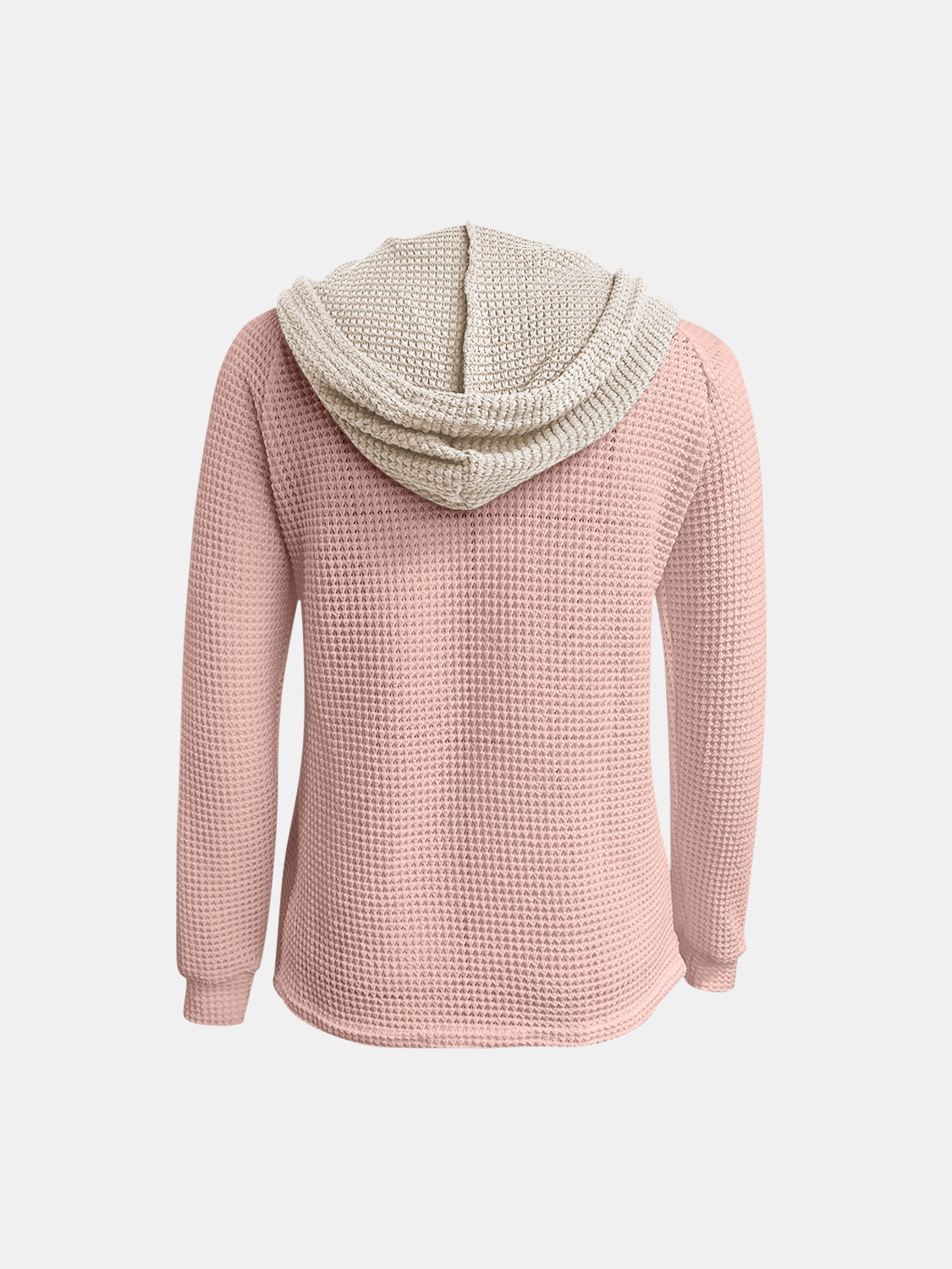 Full Size Waffle-Knit Contrast Long Sleeve Hoodie by Wild and Free Boutique