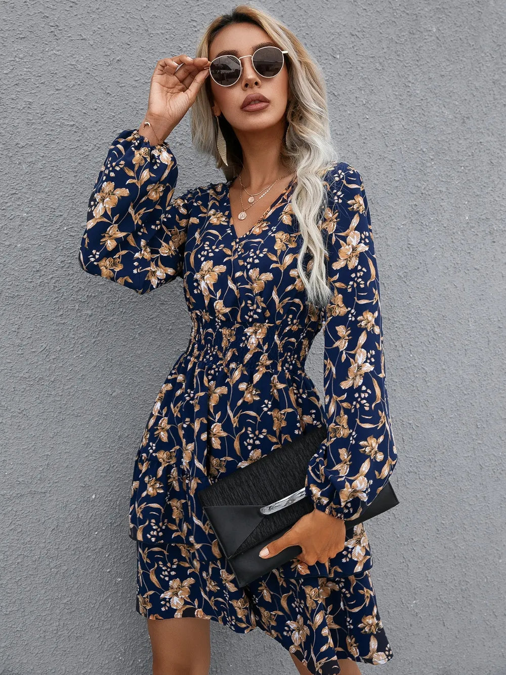 🌸 Floral Layered Surplice Balloon Sleeve Dress by FitiqueFit
