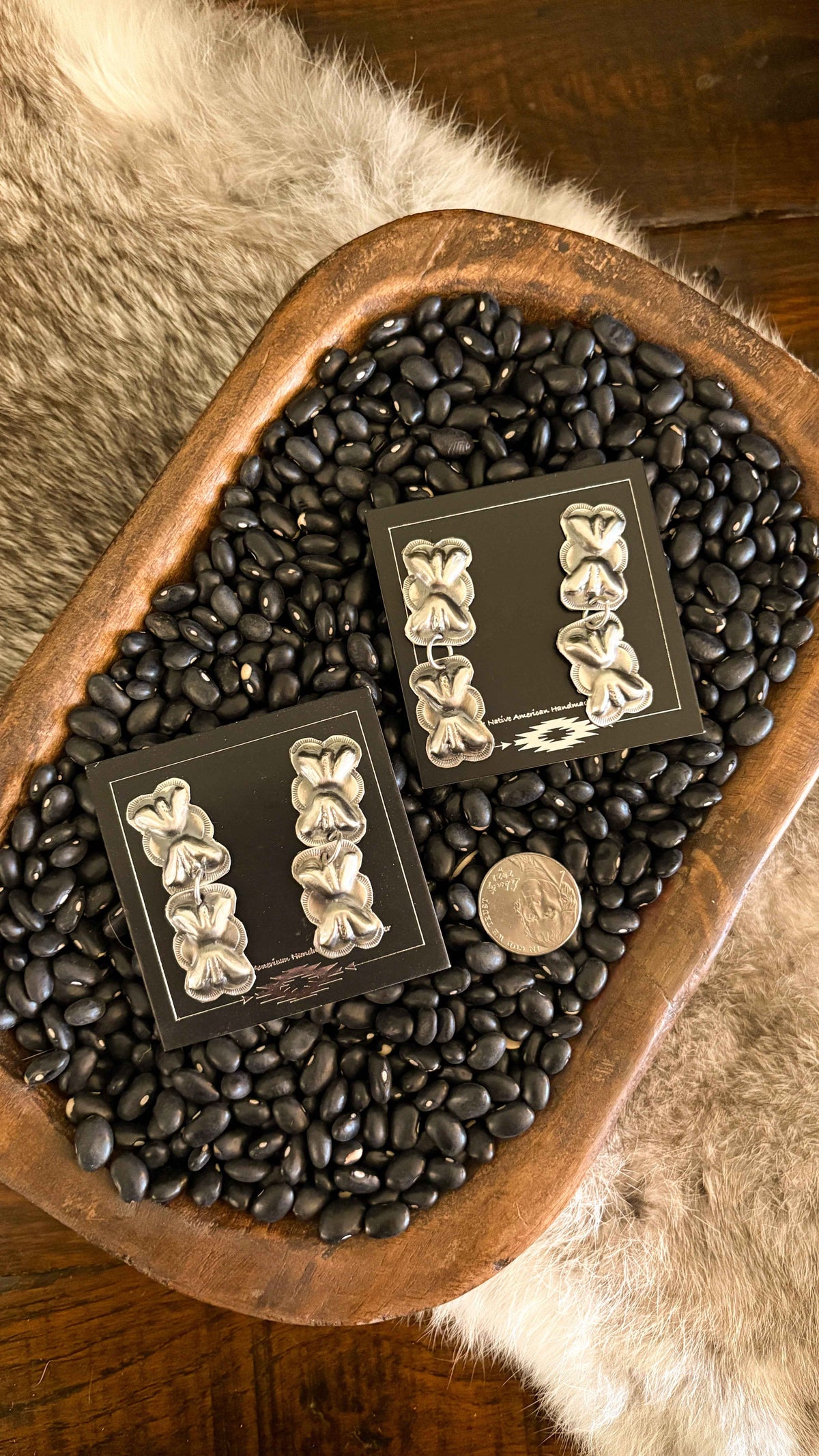 BOW TIE CONCHO DANGLE EARRINGS BY JOAN BEGAY by The Sterling Spur