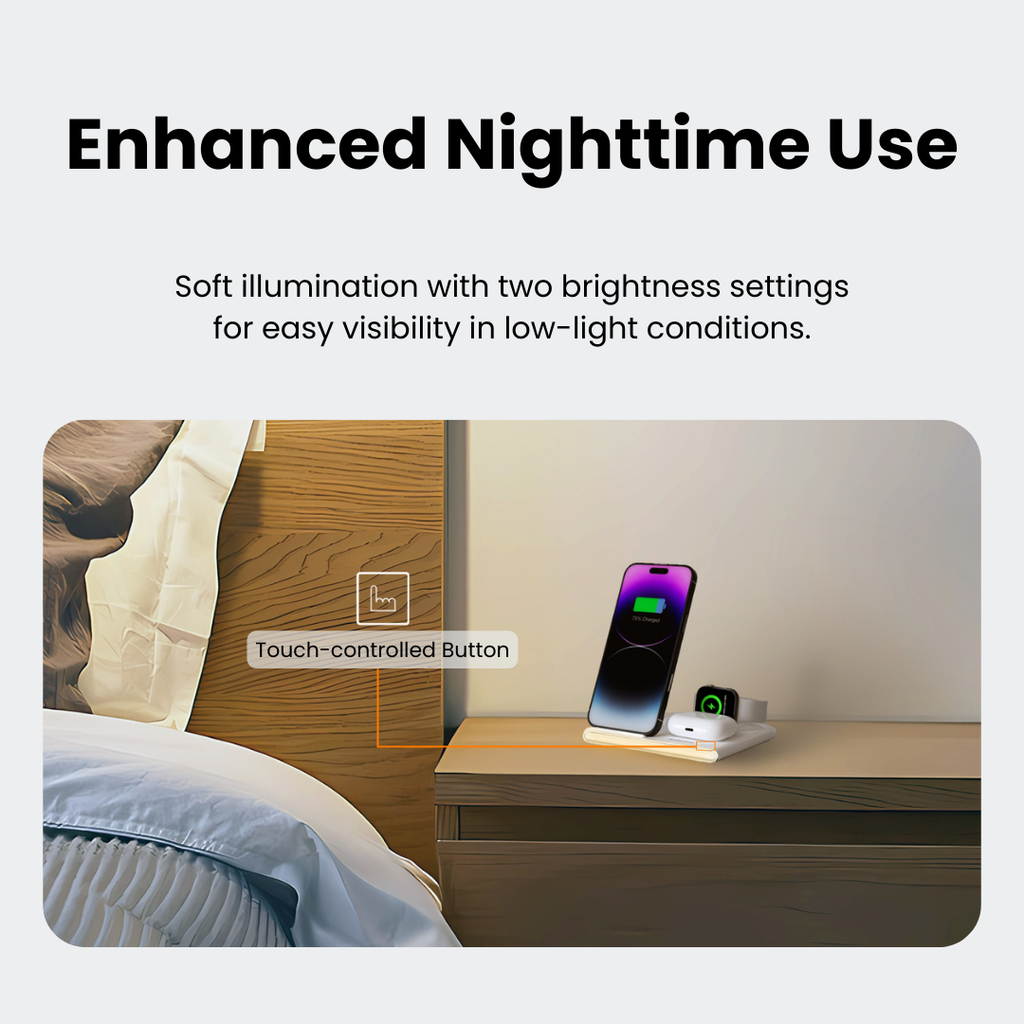 PowerGlow - Jabees PowerGlow 4-In-1 Foldable Wireless Charging Station with LED Night Light by DC-Jabees