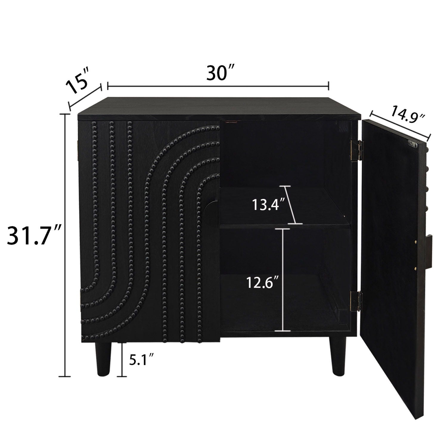 2 Door Storage Cabinet With Adjustable Shelf - Black by Unique Piece Furniture