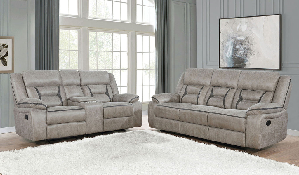 Greer 2-piece Upholstered Reclining Sofa Set Taupe by Unique Piece Furniture