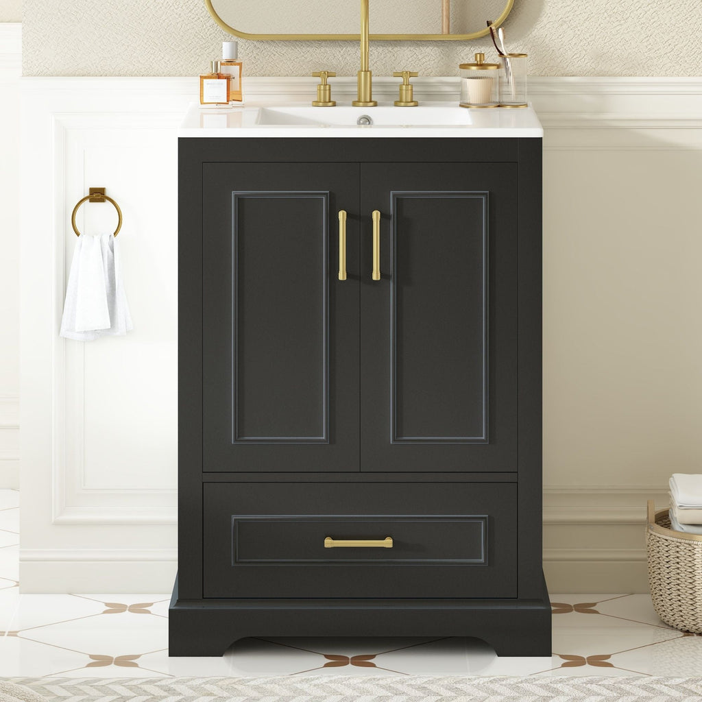 Bathroom Vanity With Sink, 1 Divided Drawer And 2 Soft Close Doors With Double Shelf by Unique Piece Furniture