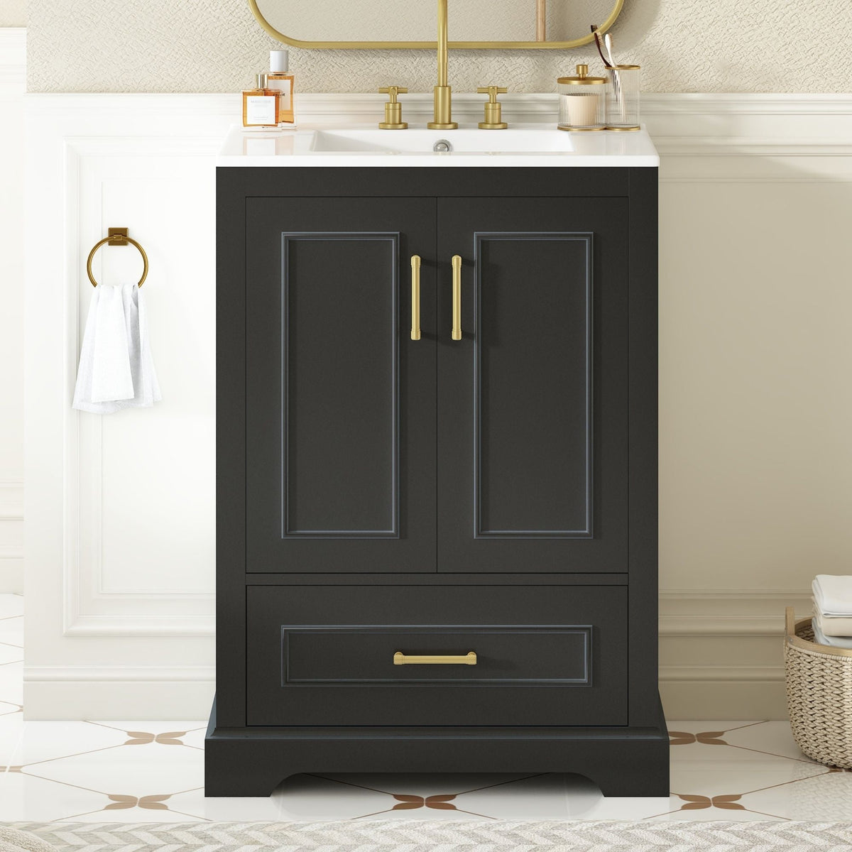 Bathroom Vanity With Sink, 1 Divided Drawer And 2 Soft Close Doors With Double Shelf by Unique Piece Furniture