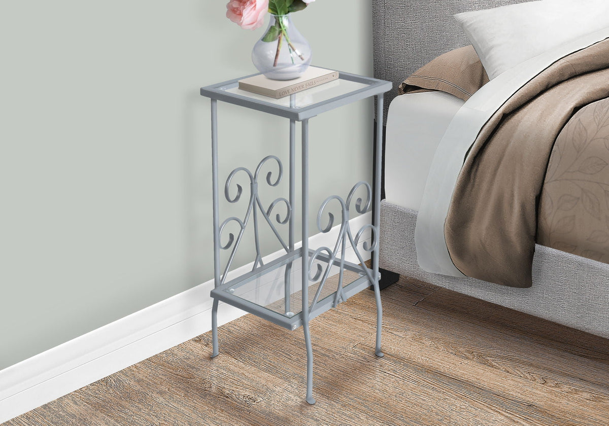 Accent Table, Side Tempered Glass, Transitional - Silver by Unique Piece Furniture