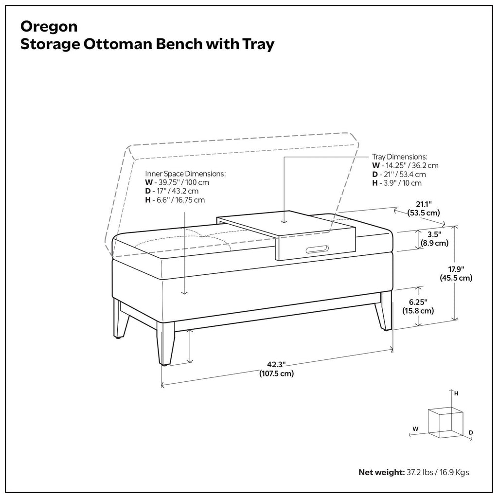 Oregon - Storage Ottoman Bench With Tray - Distressed Black by Unique Piece Furniture