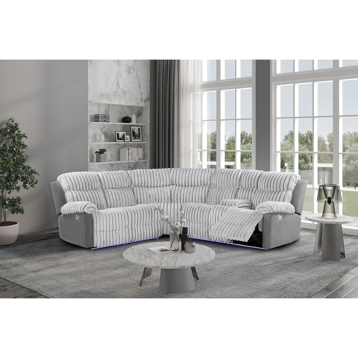 Bruni - Sectional Sofa With LED Lighting And Manual Recline - Gray by Unique Piece Furniture