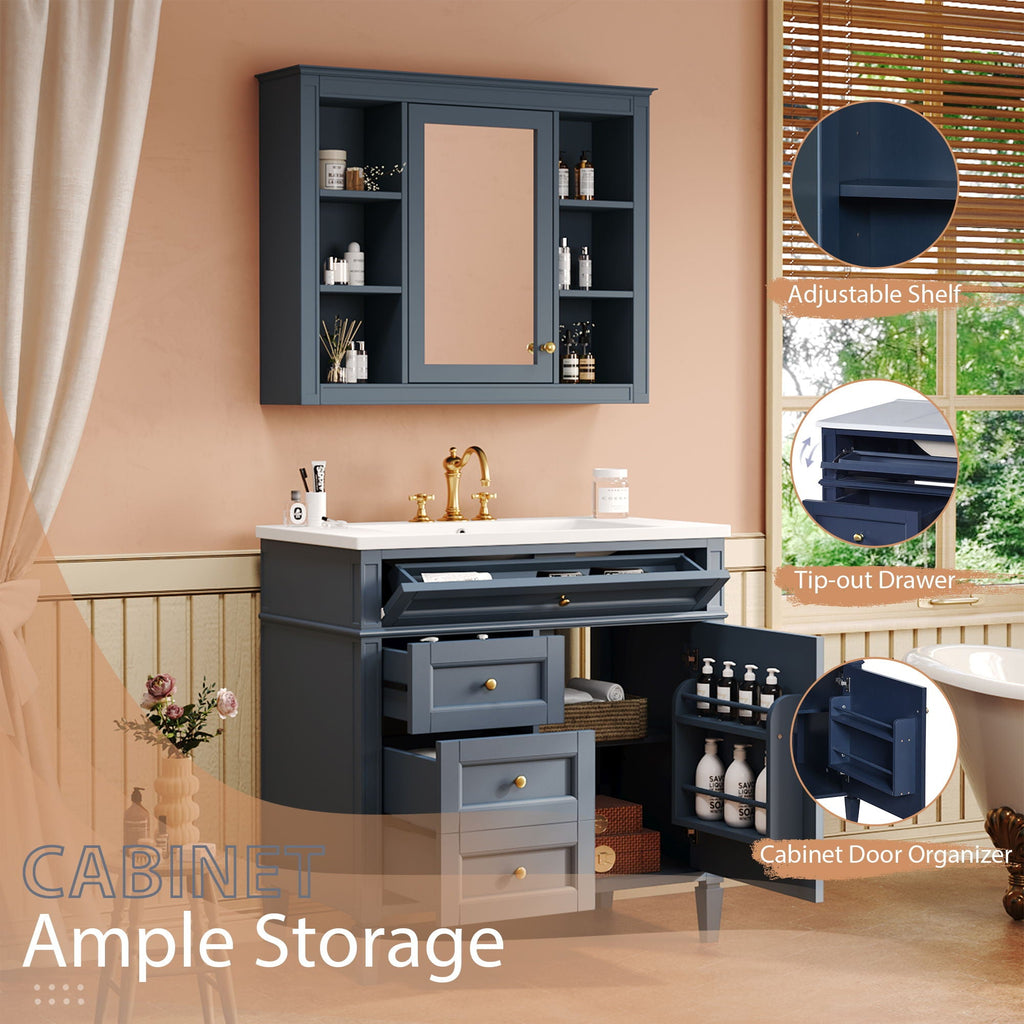 Bathroom Vanity With Mirror Cabinet, Single Sink With 2 Soft Closing Doors And 4 Drawers by Unique Piece Furniture