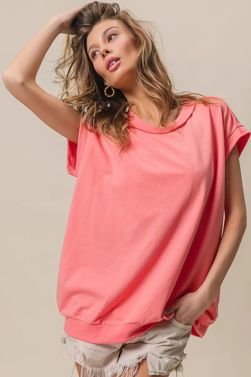BiBi French Terry Drop Shoulder Basic Top by Simply Love