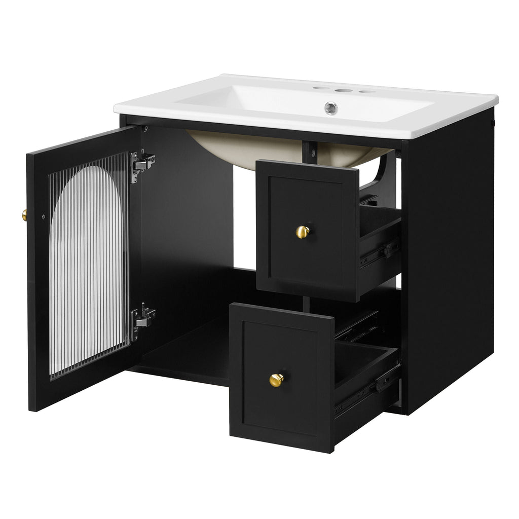Wall-Mounted Bathroom Vanity Set With Sink, 2 Drawers And Soft-Close Door by Unique Piece Furniture