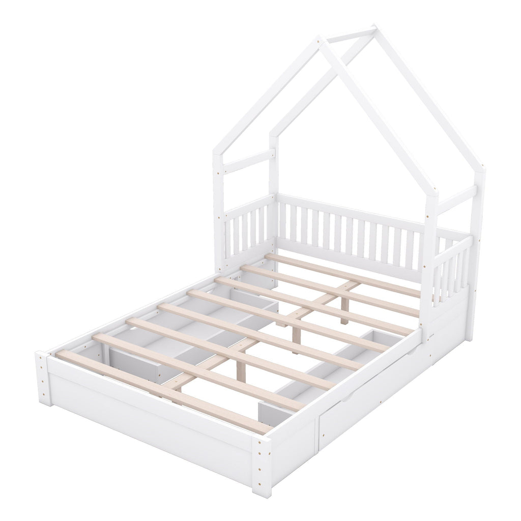 House Style Platform Bed With Guardrail And 2 Drawers by Unique Piece Furniture