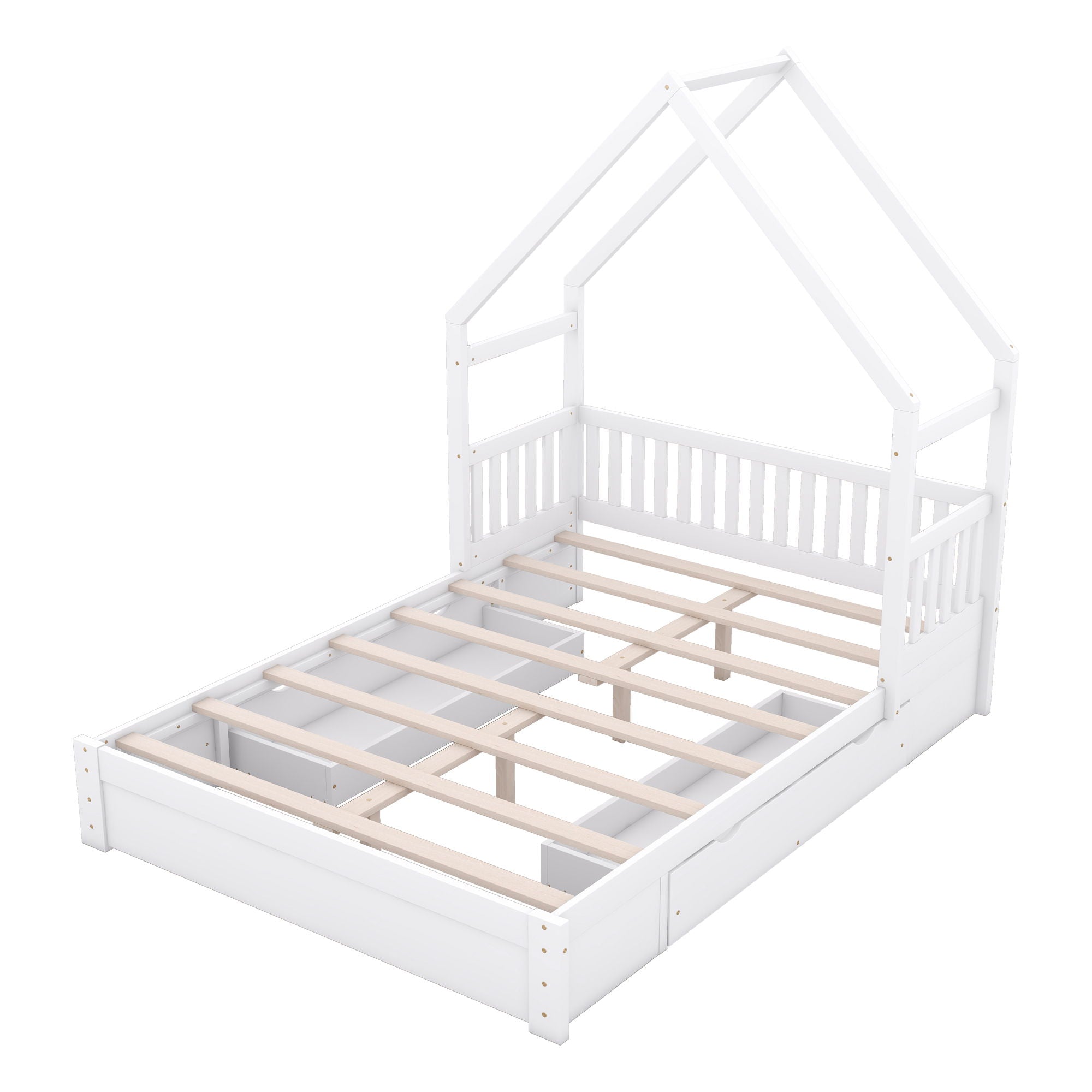 House Style Platform Bed With Guardrail And 2 Drawers by Unique Piece Furniture