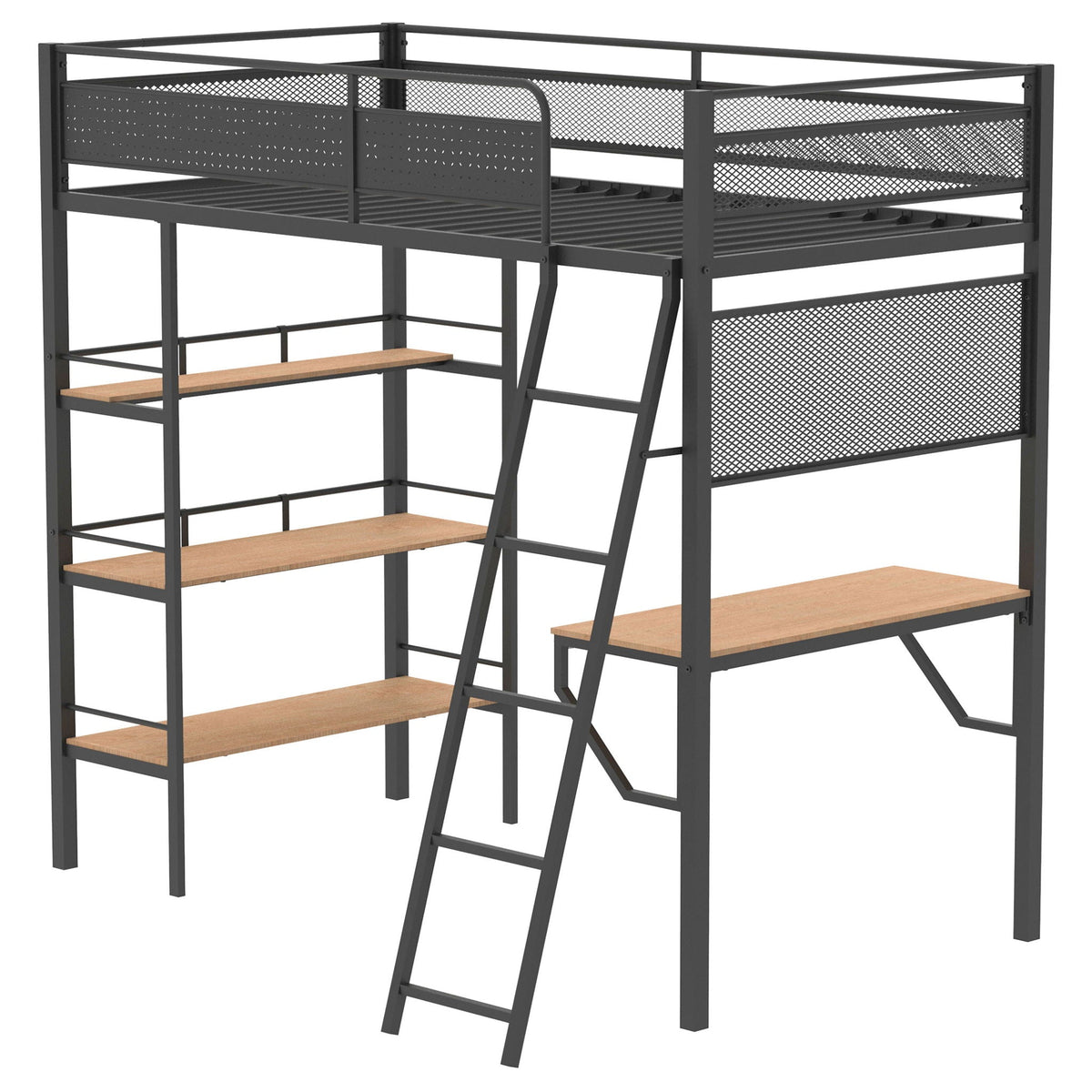 Campus 3-shelf Metal Twin Workstation Loft Bed Matte Black by Unique Piece Furniture