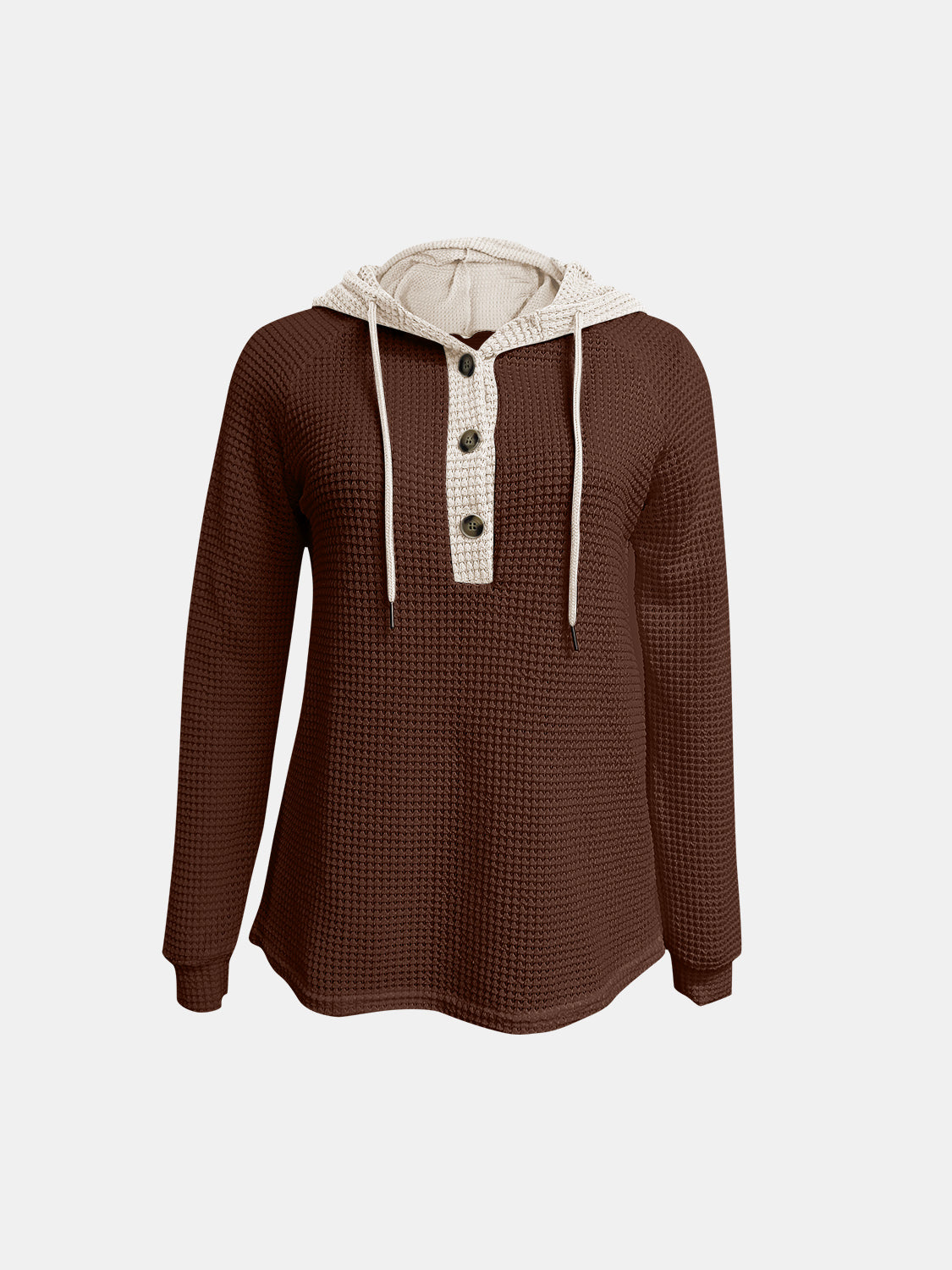 Full Size Waffle-Knit Contrast Long Sleeve Hoodie by Wild and Free Boutique