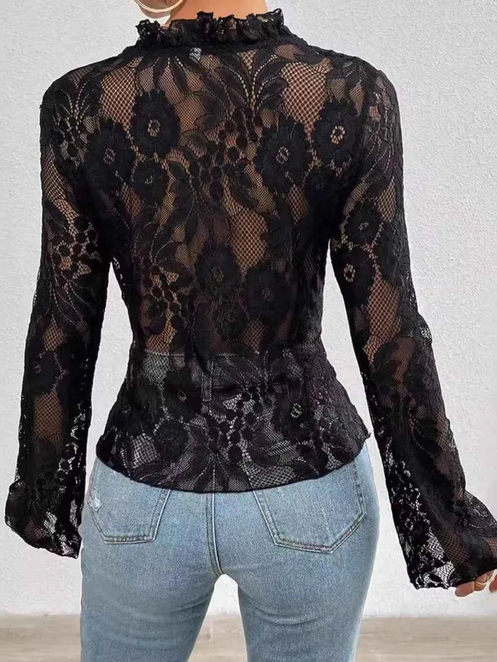 Tied V-Neck Long Sleeve Lace Top by Wild and Free Boutique