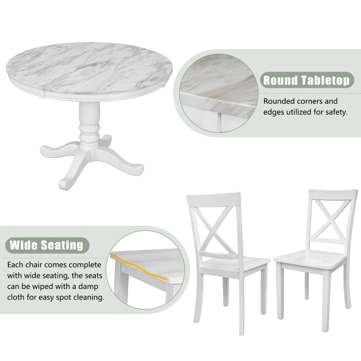 5 Pieces Dining Table And Chairs Set For 4 Persons, Kitchen Room Solid Wood Table With 4 Chairs by Unique Piece Furniture