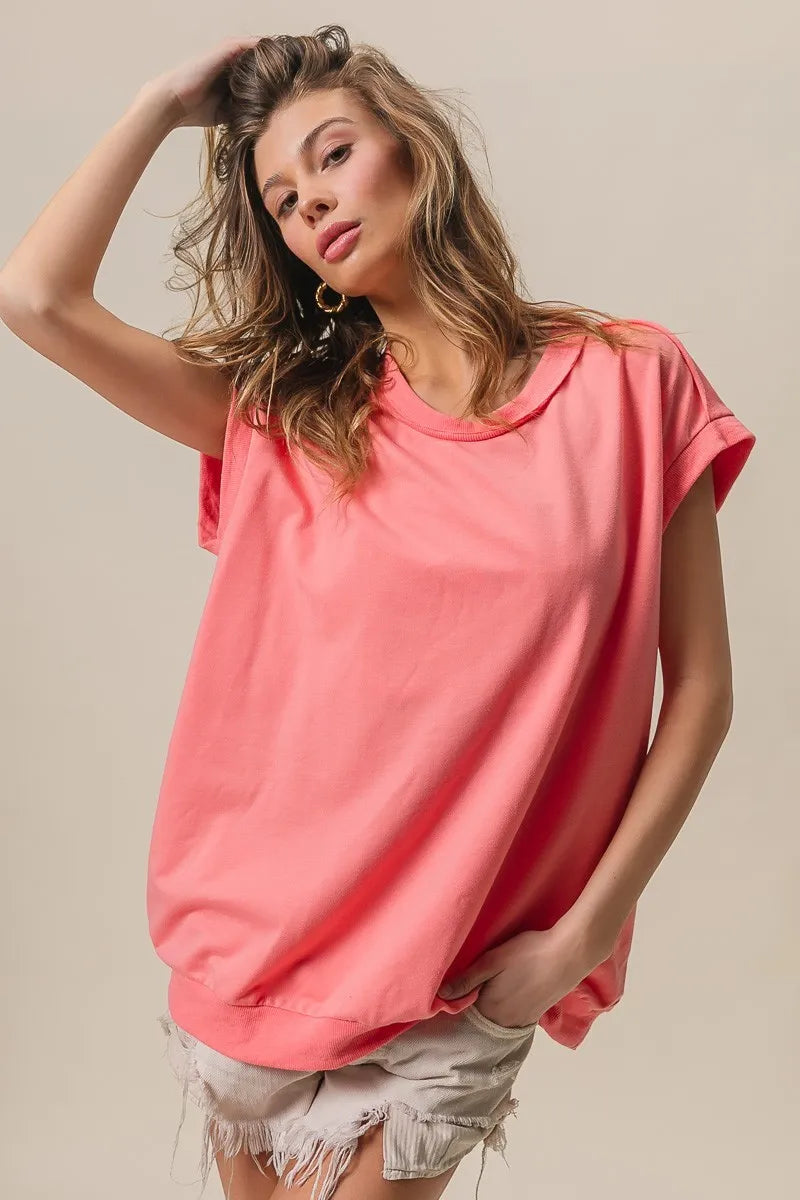 BiBi French Terry Drop Shoulder Basic Top by Simply Love